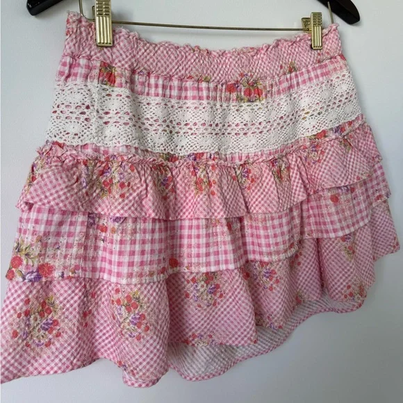 LoveShackFancy Pink Floral Tiered Mini Skirt - Picture 5 of 12